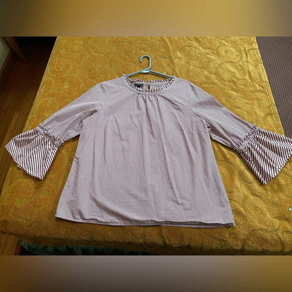 Talbots Pink Striped Flare Sleeve Blouse